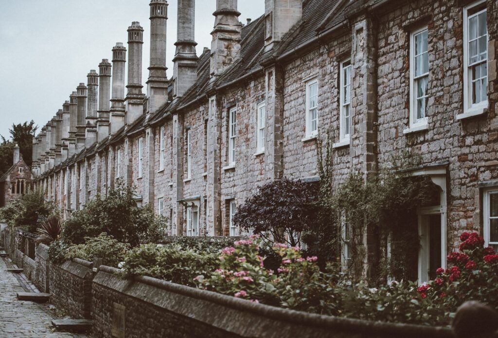 A row of old terraced houses, ideal for solar panels, which increase their BER rating.