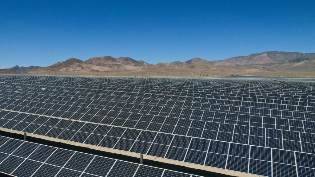 A solar energy farm in the desert, a topic of discussion at COP28.